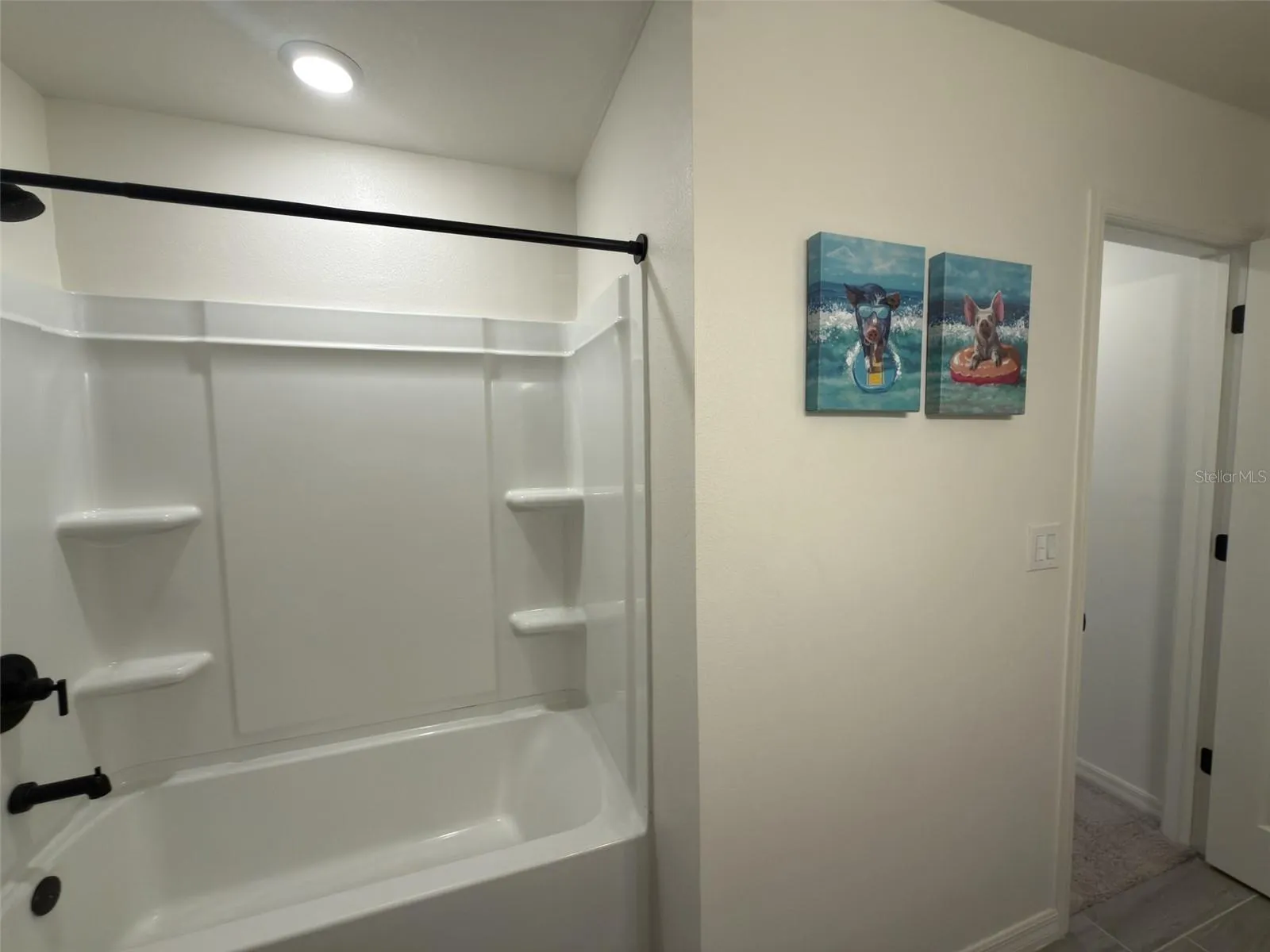Guest bathroom tup facing entry