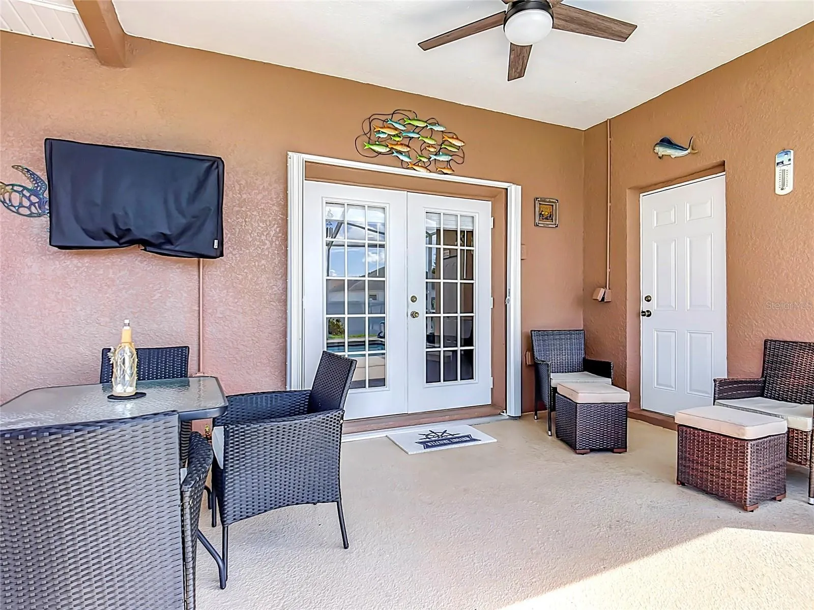 french doors goting to living room &amp; pool bath door