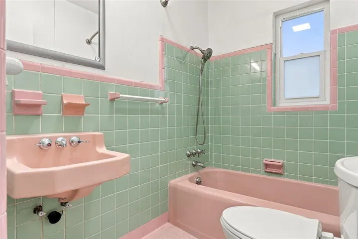 Retro hall bathroom updated fixtures and toilet