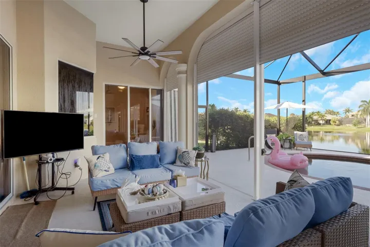 lanai with multiple seating areas