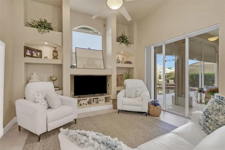 family room with sliders to lanai area
