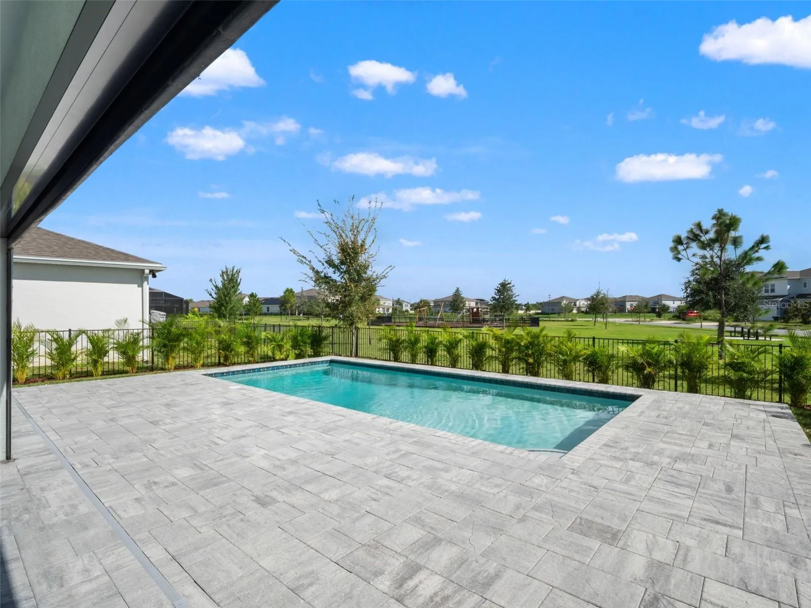 Private Pool with Fence & Privacy Hedge