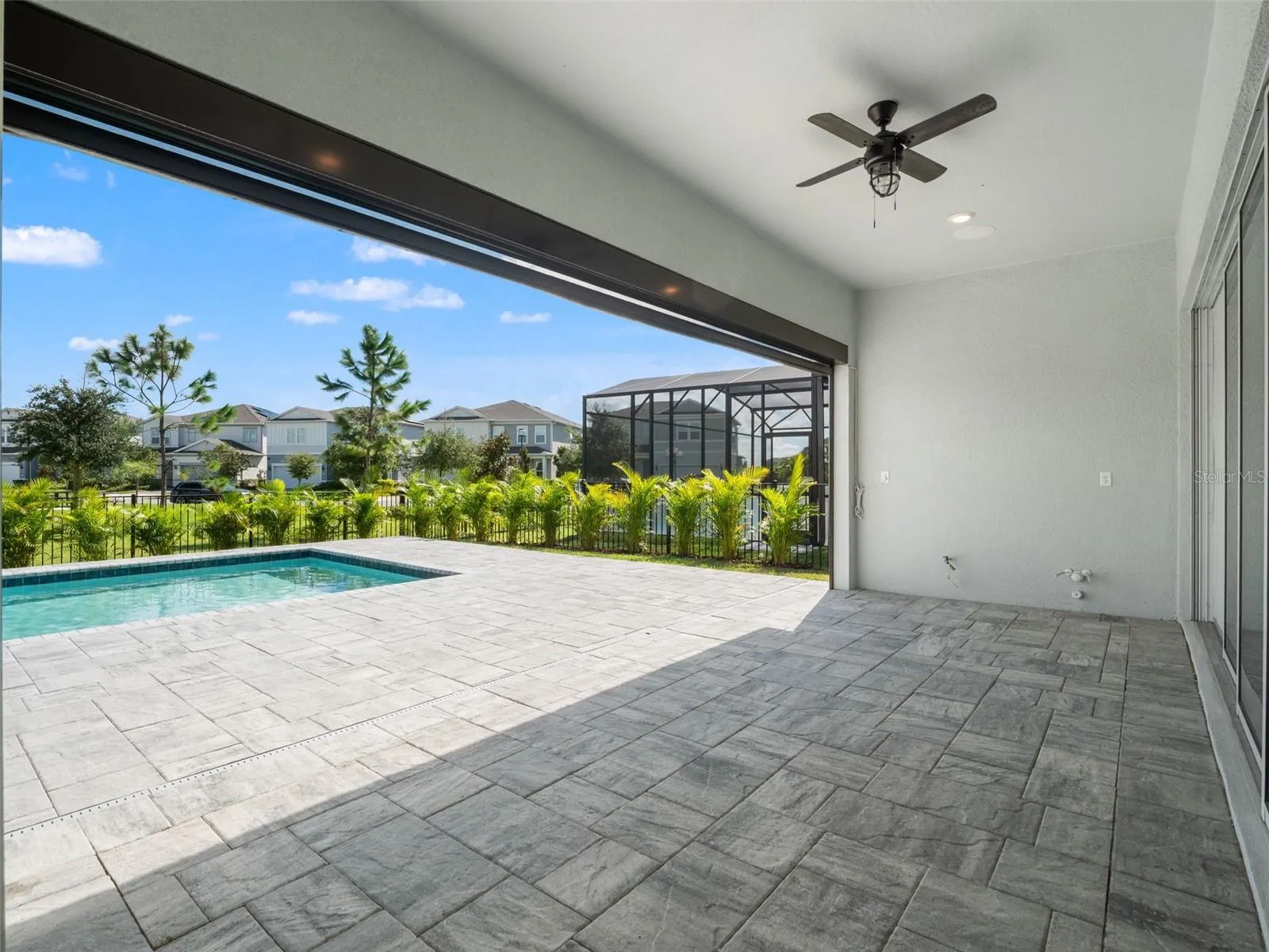 Covered Pool Lanai with Remote Shade Screen