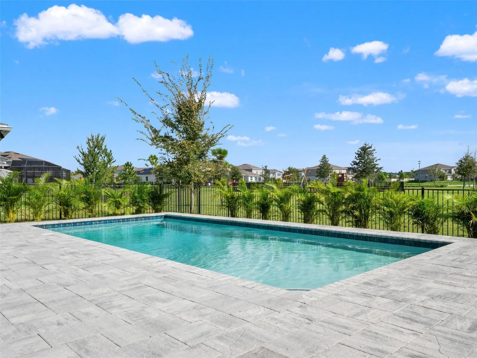 Private Pool with Fence & Privacy Hedge