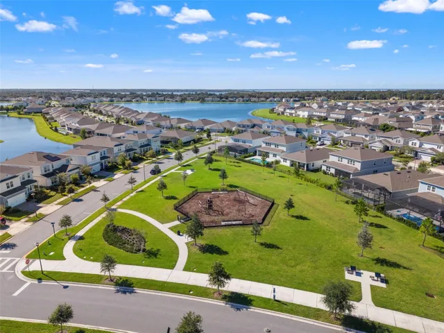 Aerial View of Greenspace & Playground behind Home