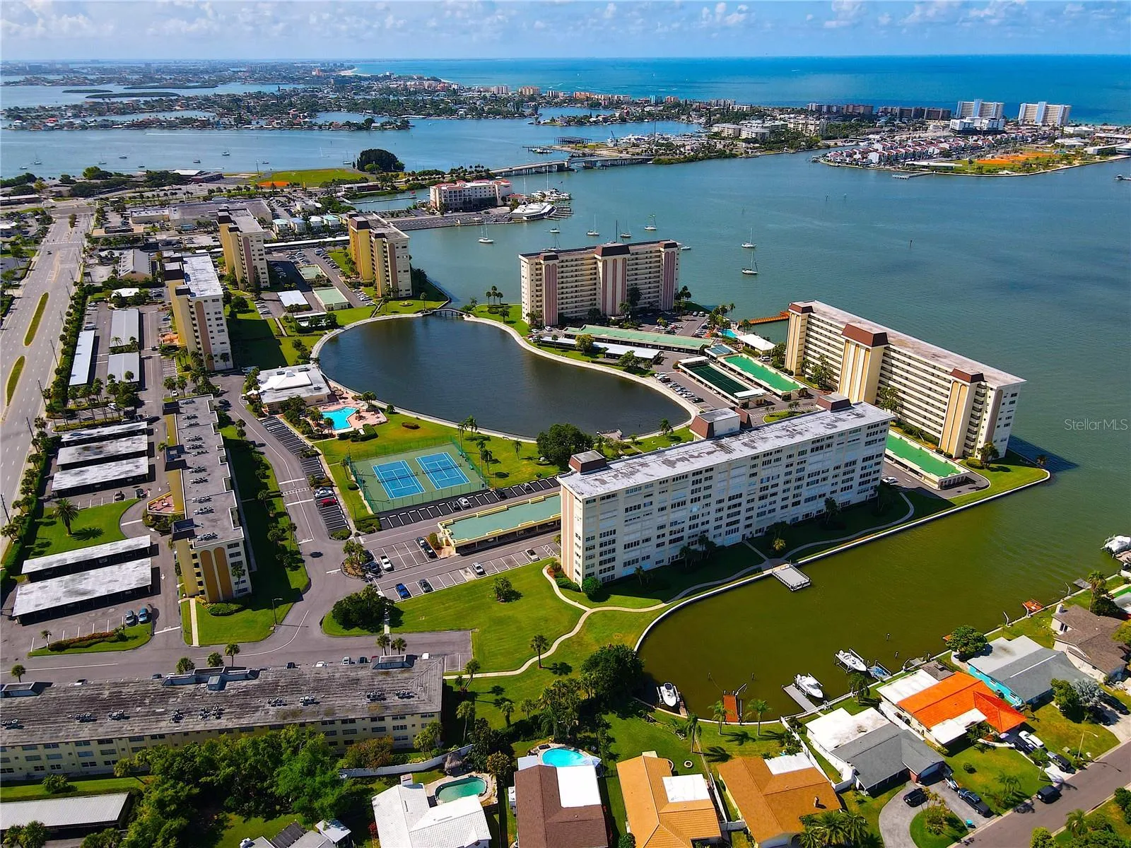 Aerial view of Sea Towers looking south