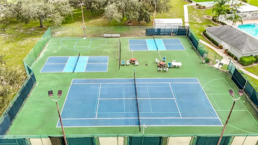 Tennis, pickle ball, and basket ball courts are also available. Out door lighting for night playing if you prefer.