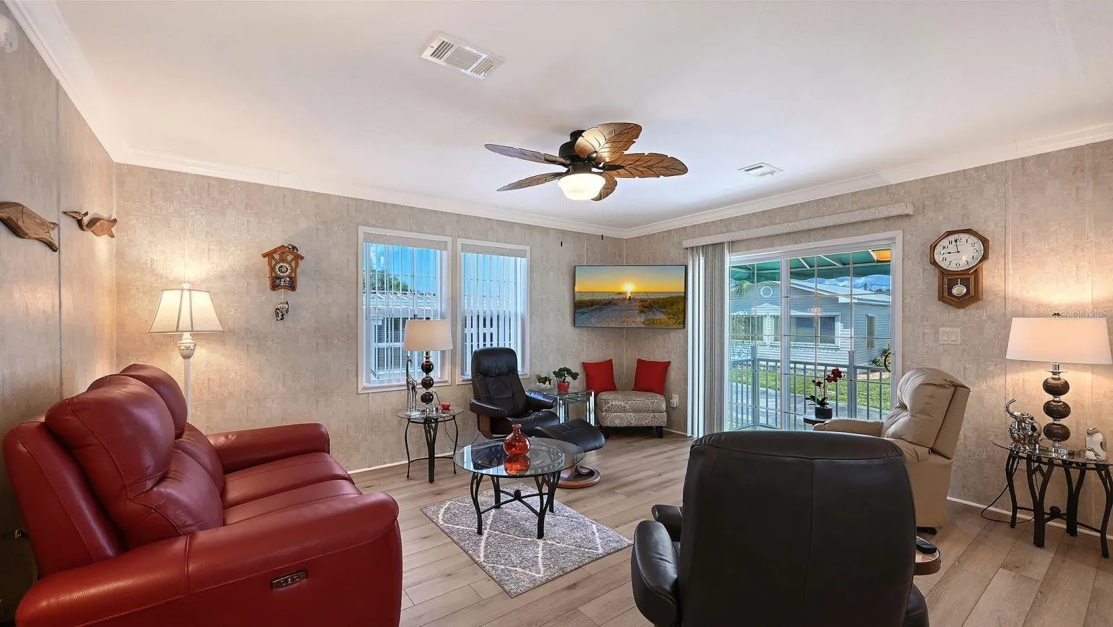 Living Room with Sliders to the Front Entryway