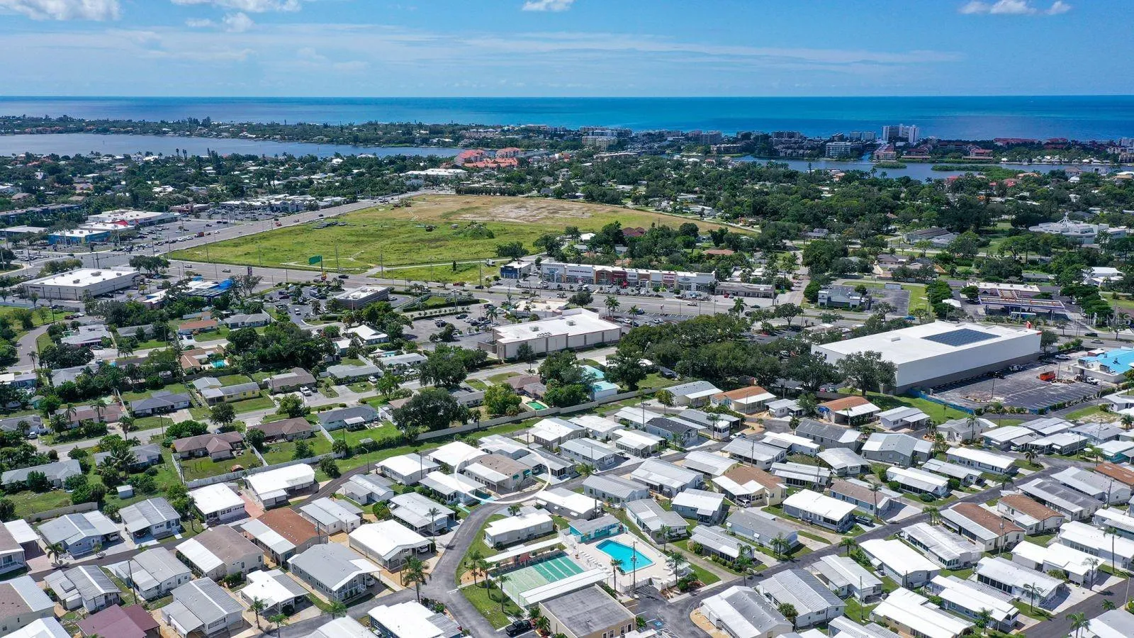 Aerial view showing the sparkling Gulf waters of Sarasota!