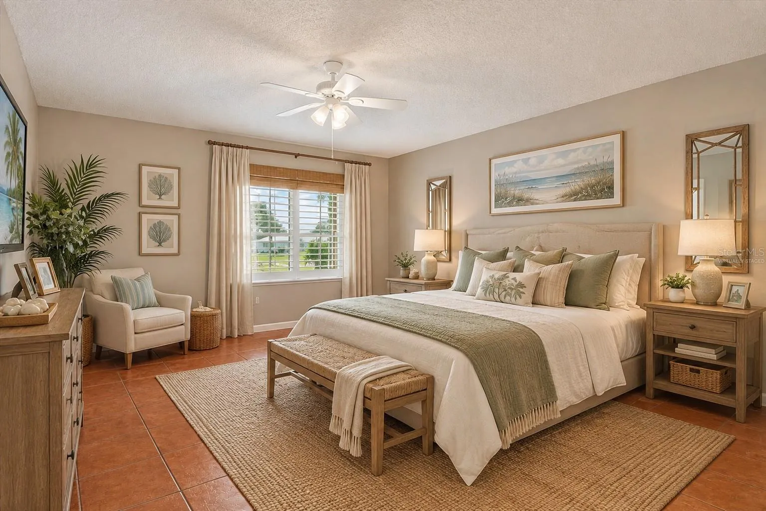 Virtually staged primary bedroom