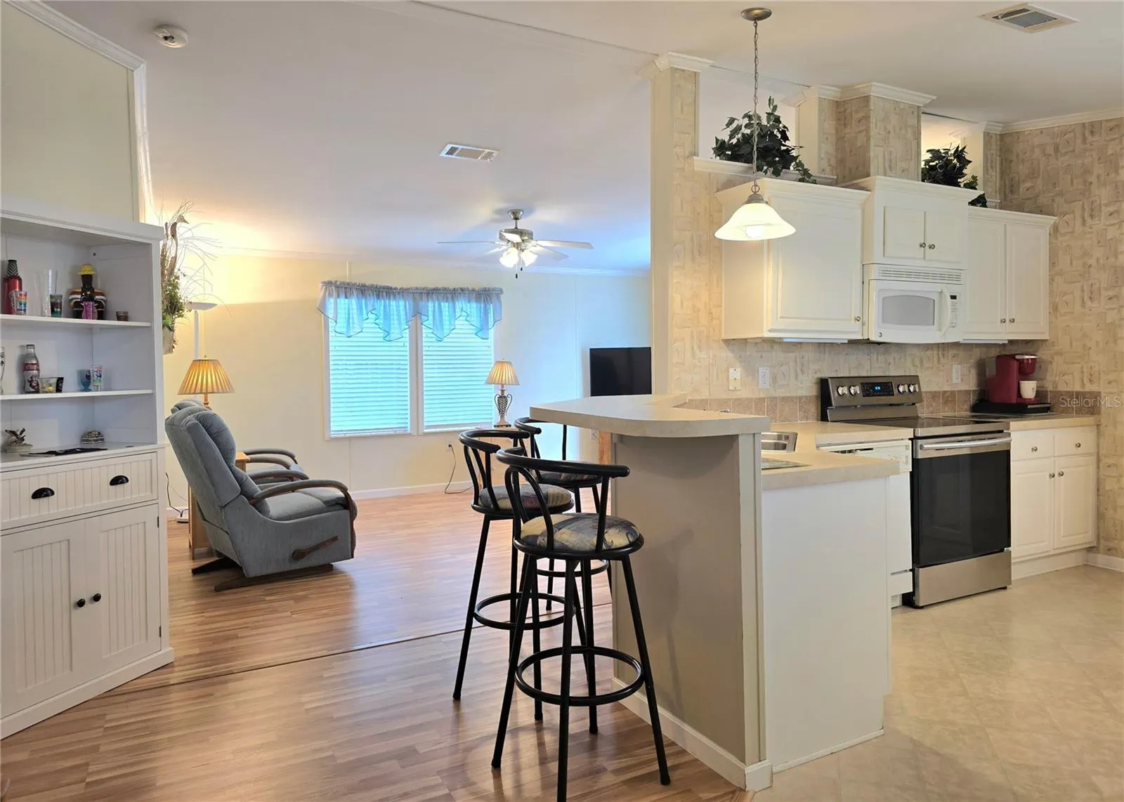 View from main entry door towards the kitchen &amp; living room.