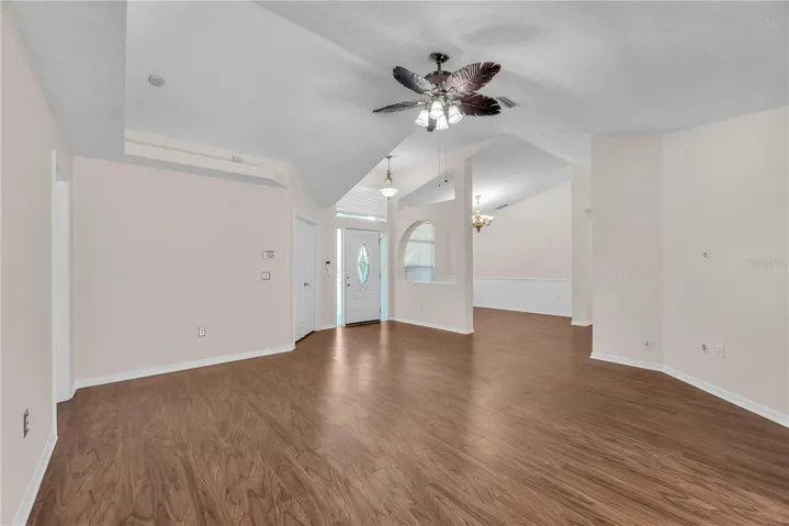 Vaulted ceilings make this living/dining room combination feel open and spacious.