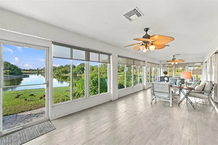 The Florida room is exceptional in size, light and comfort. Ducks, herons, fish, turtles and various other wild life are right out your back door.