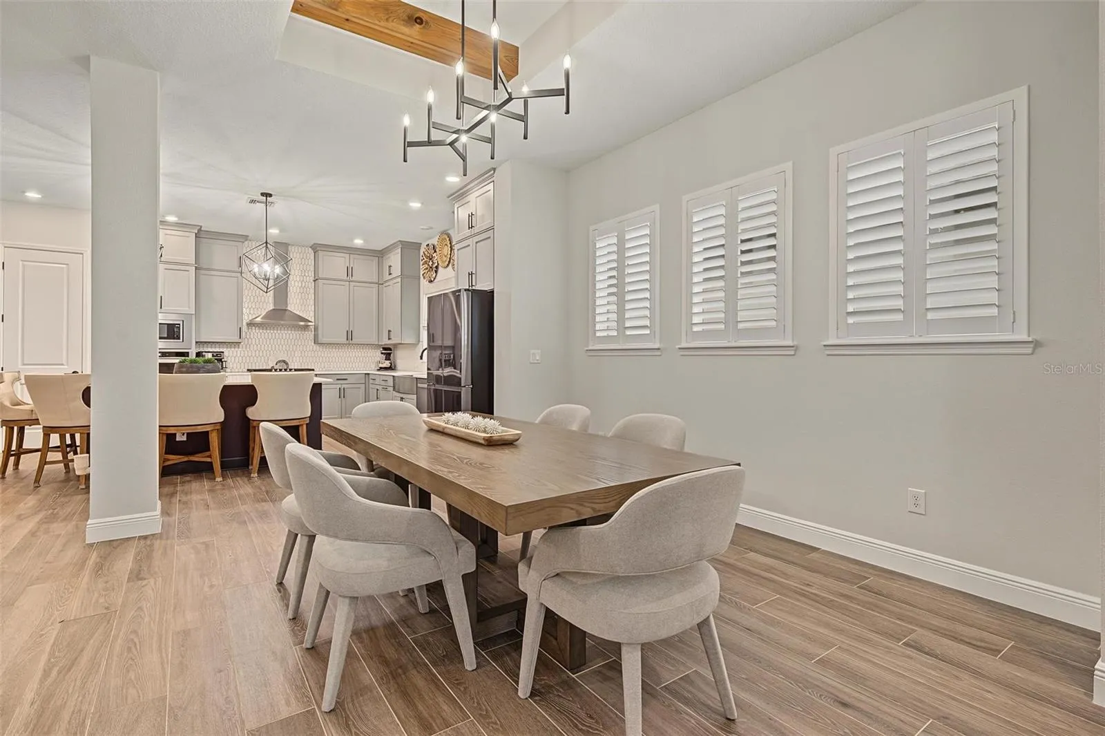Dining area with designer lighting element