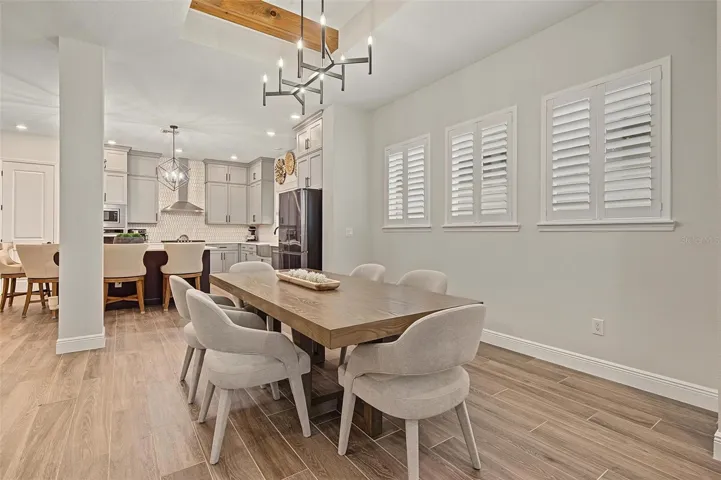 Dining area with designer lighting element