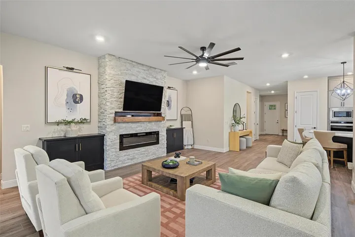 The neutral color palette makes decorating easy
