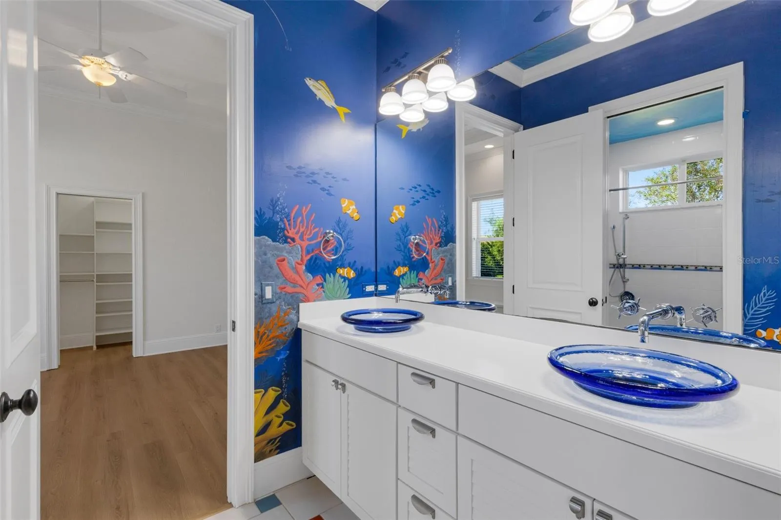 and the glass countertop mounted sinks will make brushing their teeth a treat!