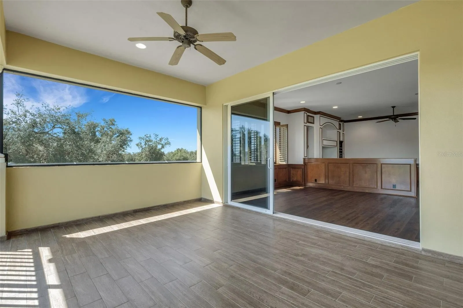 The wood-look tile flooring is easy to maintain going forward.