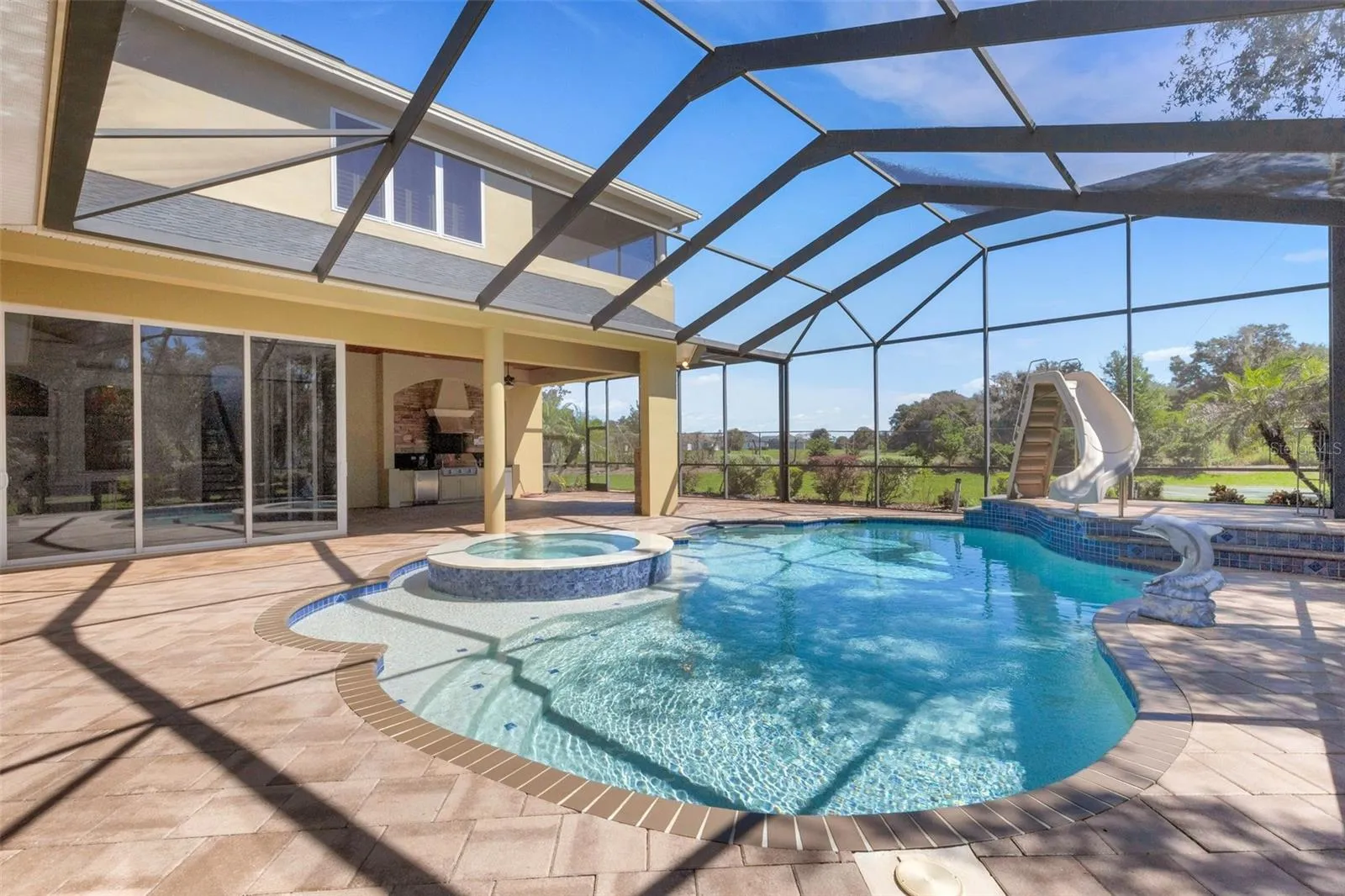 All completely screen enclosed with brick pavers all around.