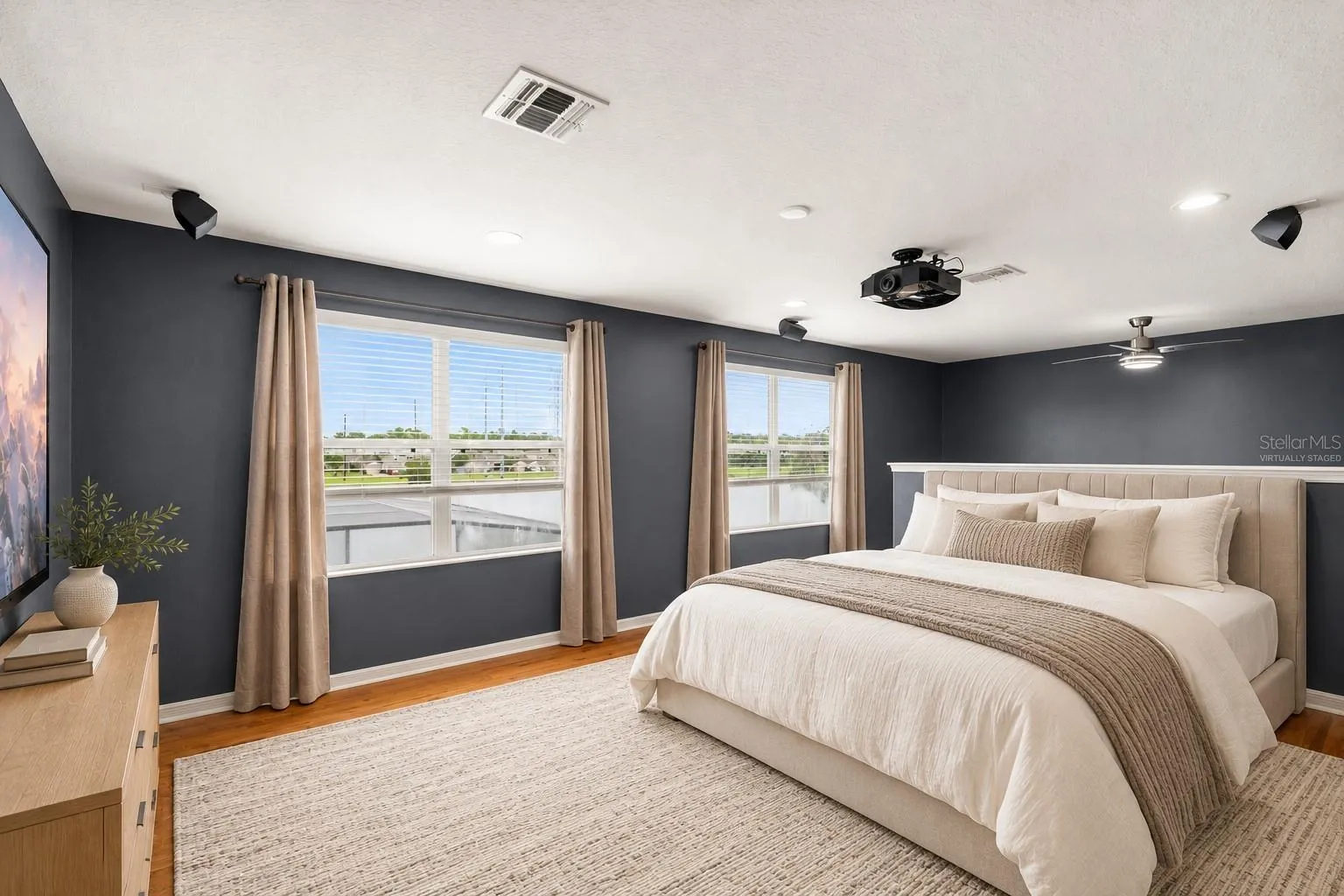 Virtually Staged: Setup for 5th bedroom and put closet on back wall.