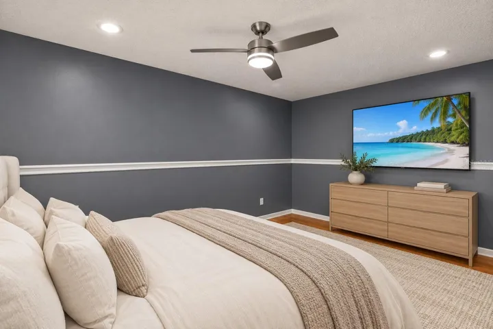 Virtually Staged: The builder’s optional oversized bonus room includes a partially divided area and provides plenty of space for a media room, home office, gym, playroom or potential 5th bedroom.