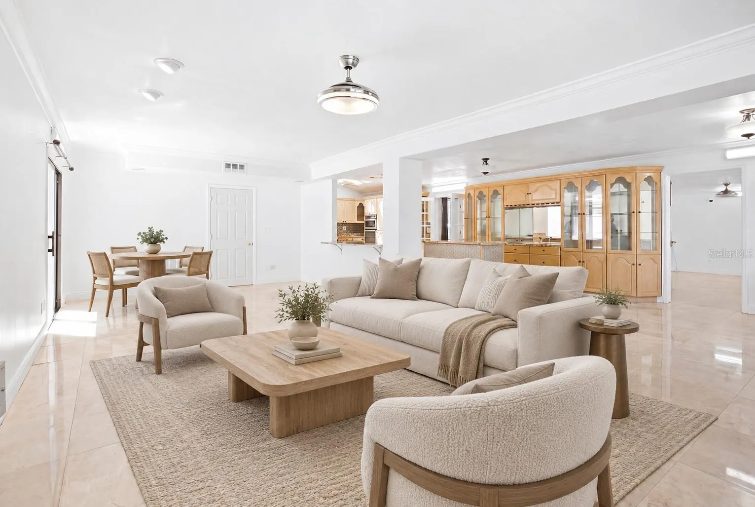 Living room and kitchen eating area