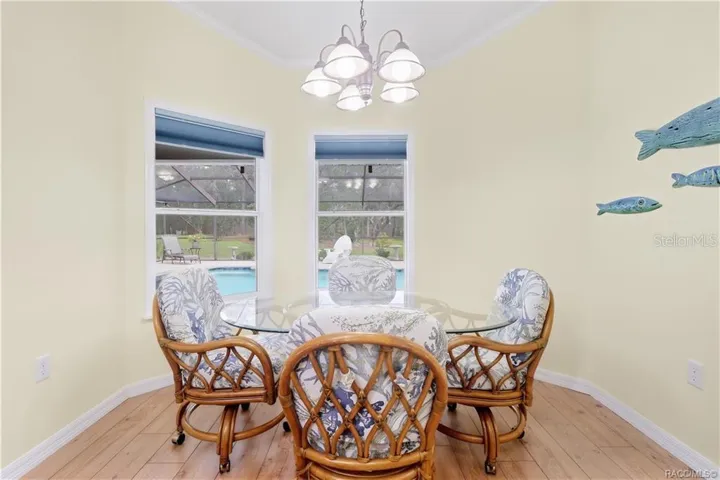 Breakfast Nook – Bright kitchen nook overlooking the screened pool and backyard through multiple windows.