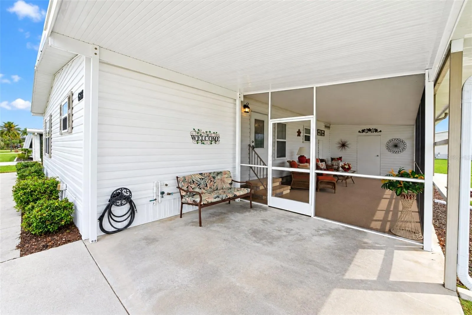 The covered area could be used for parking your vehicle or an extra seating area!