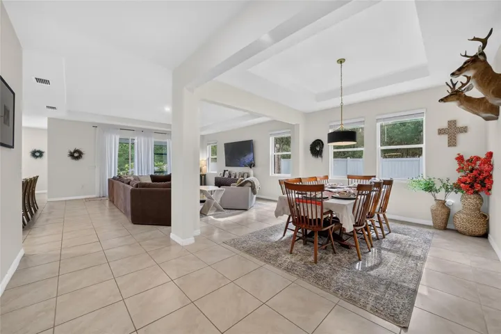 open dining and living area