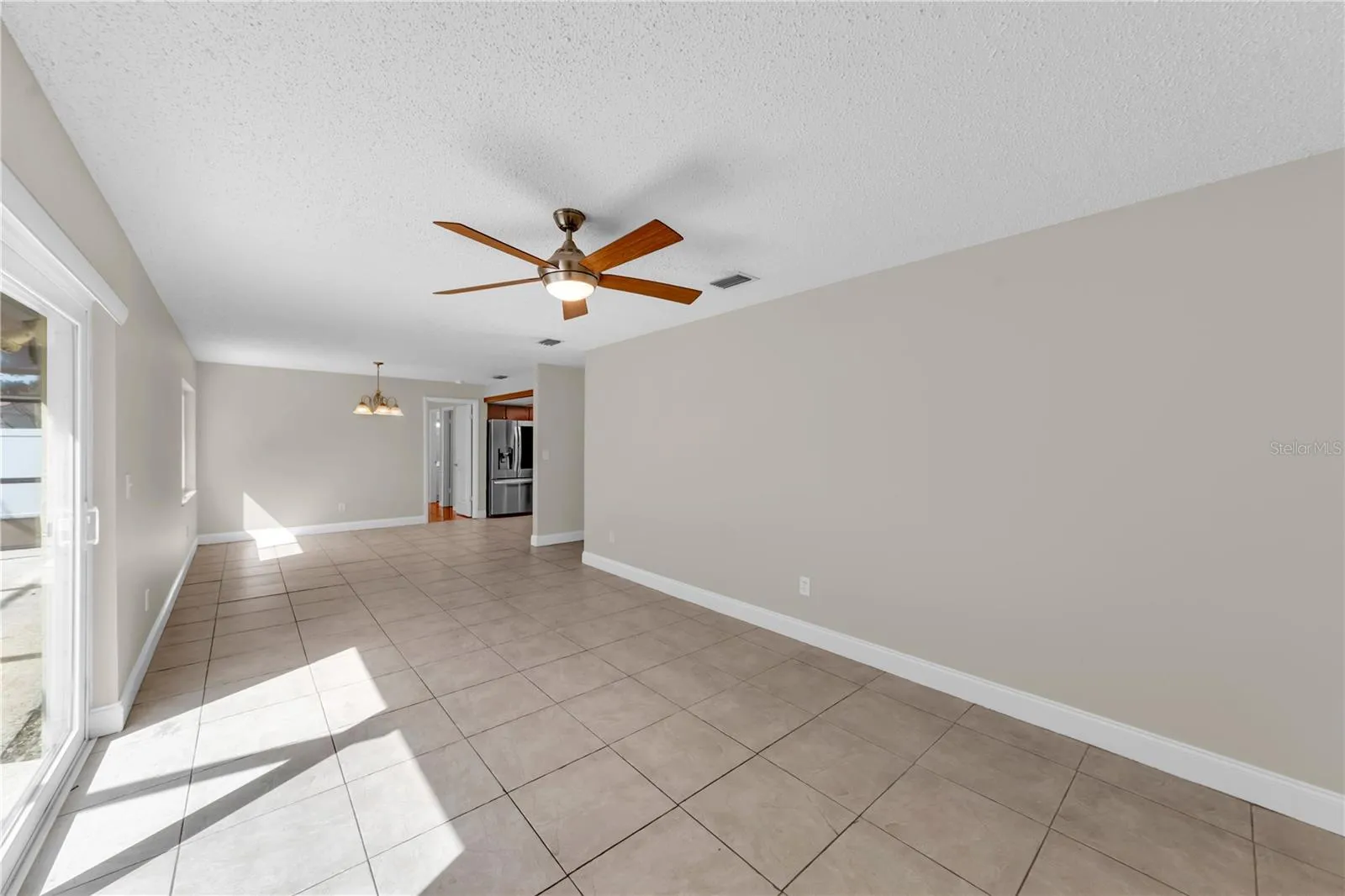 Living room with tile floors