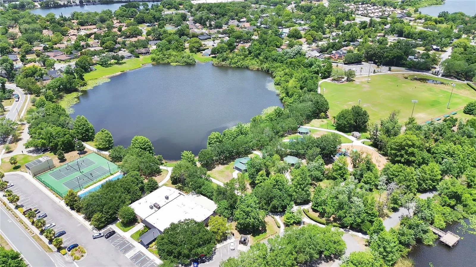 Secret Lake Park has many classes available and tennis courts, kayaking, playgrounds and pavilians