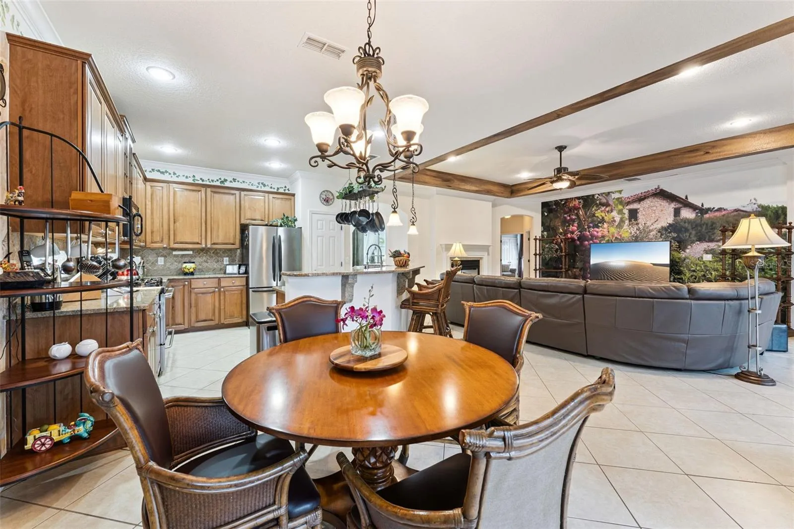 View of the Kitchen &amp; Family Room from the Dinette area