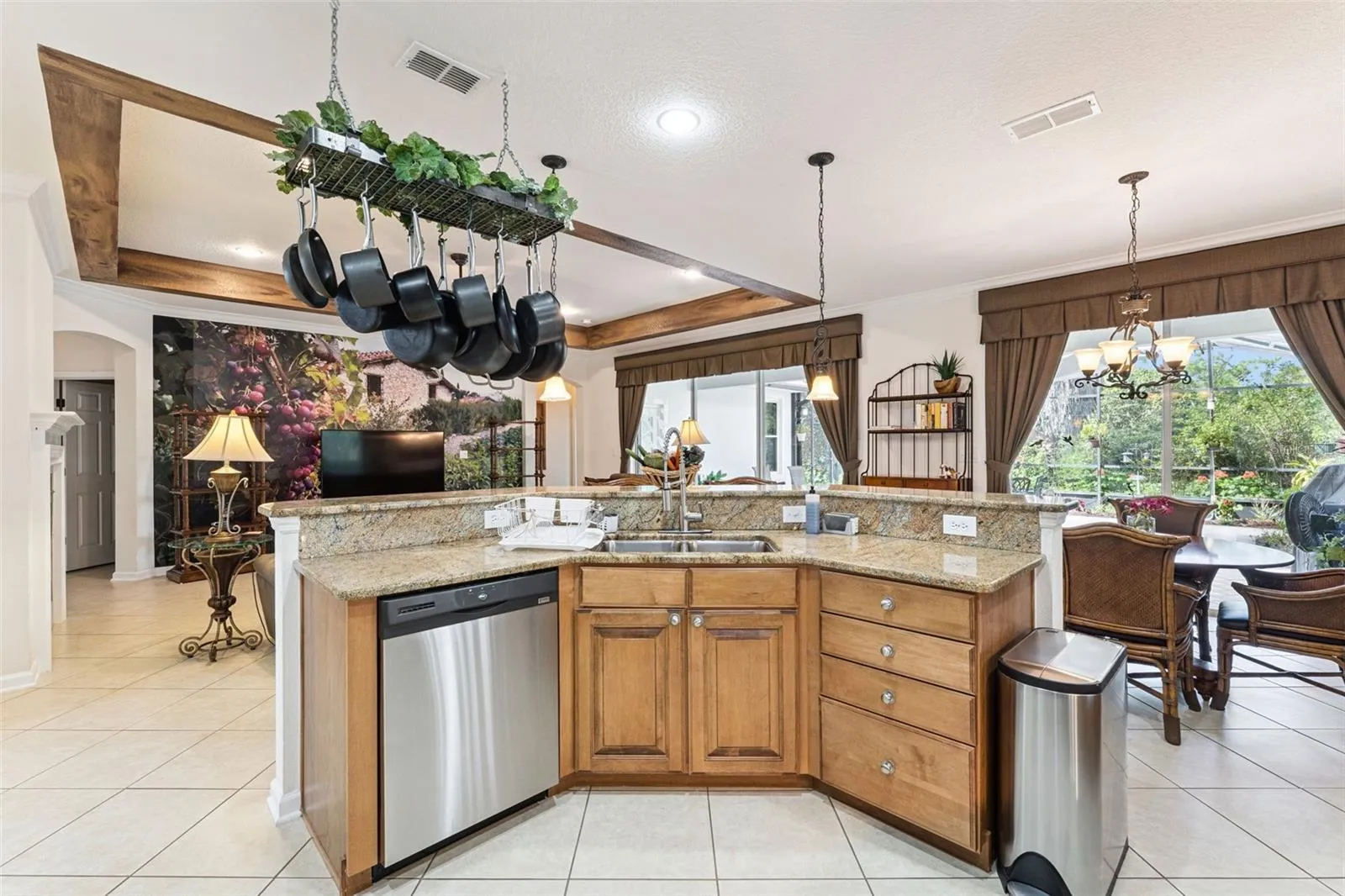 Looking from the Kitchen towards the Dinette &amp; Family Room areas