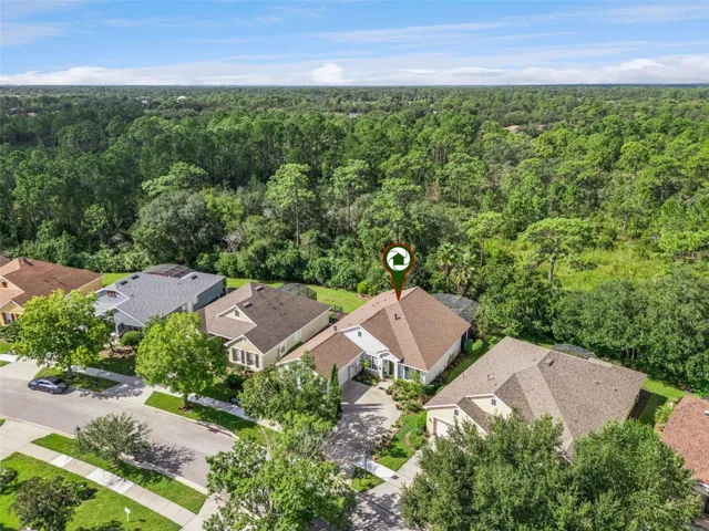 Aerial view of the home's location w/ a conservation area view