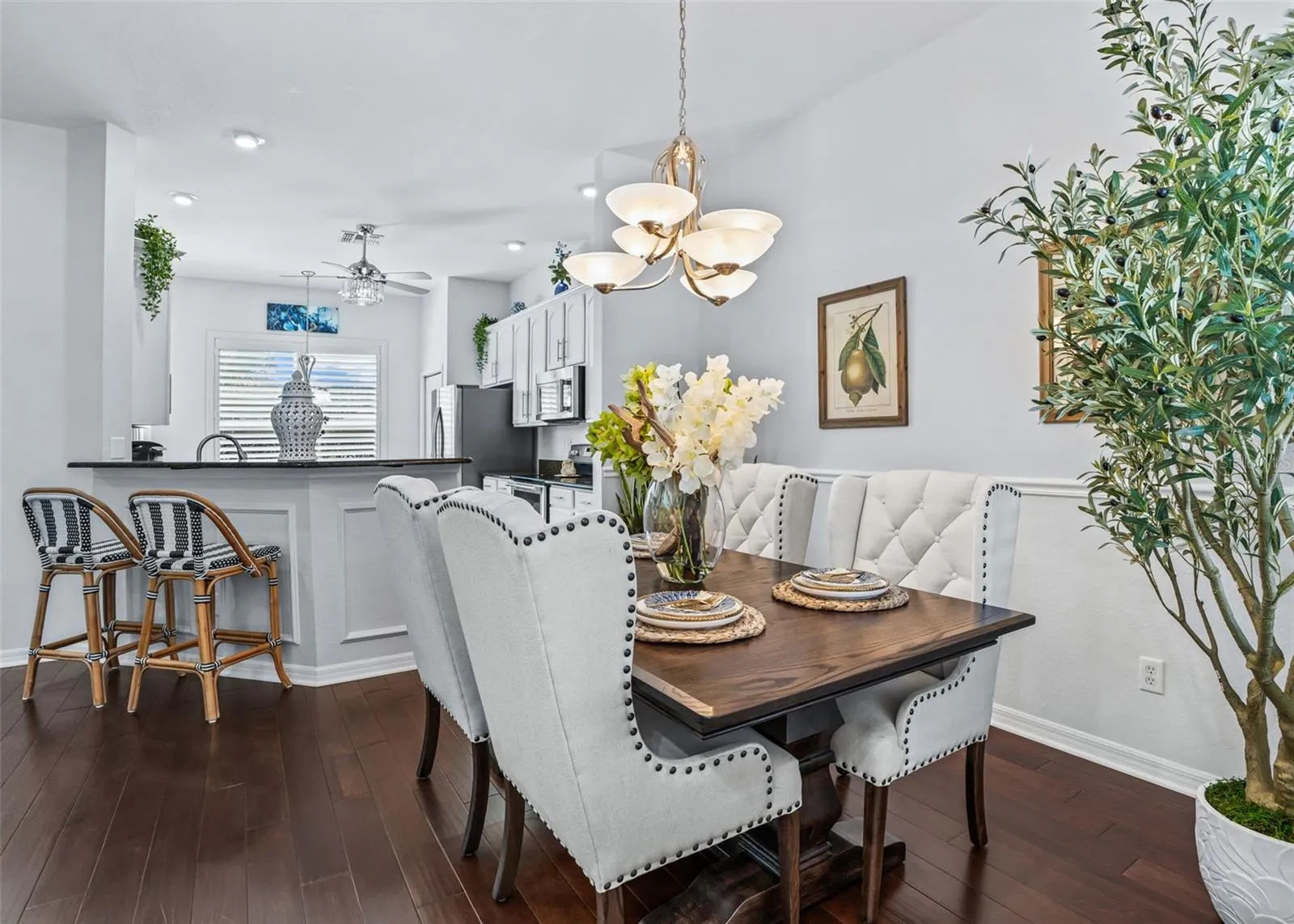 Dining area w/Designer Chandelier