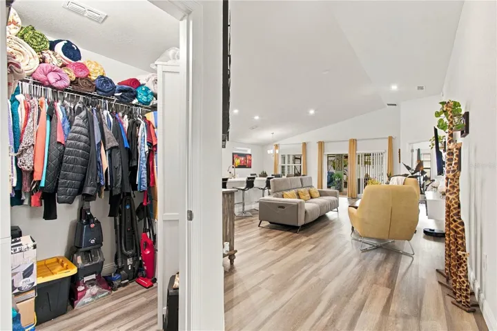 Expanded storage closet off of family room