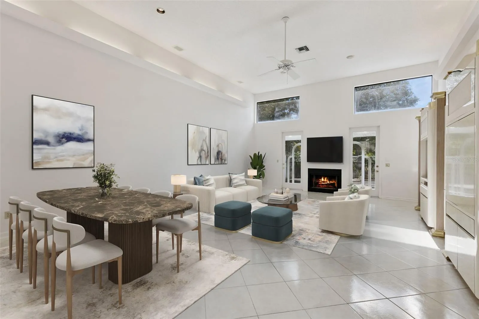 Virtual staged living and dining room