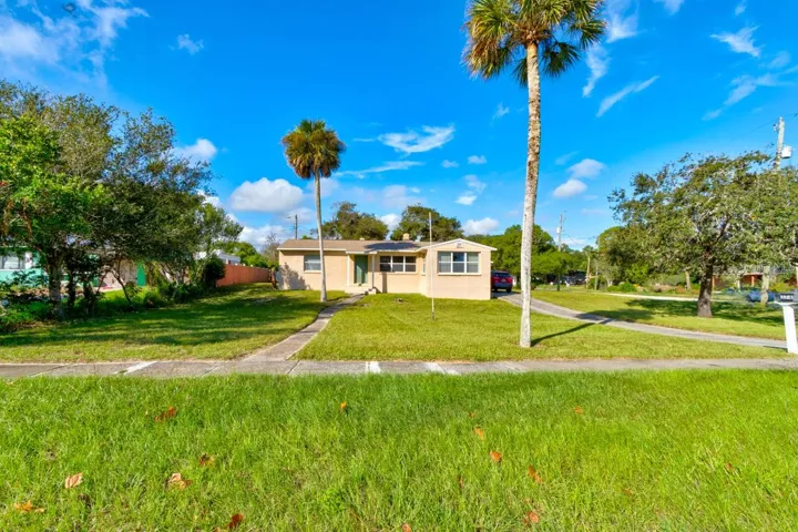 Front of home on large corner lot