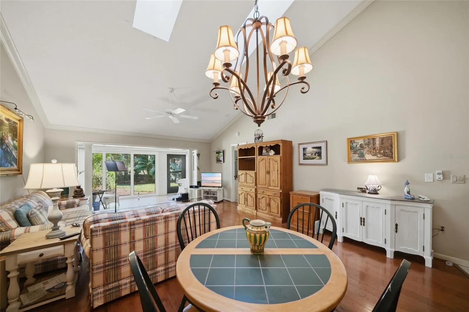 Open dining - Living room area with skylights