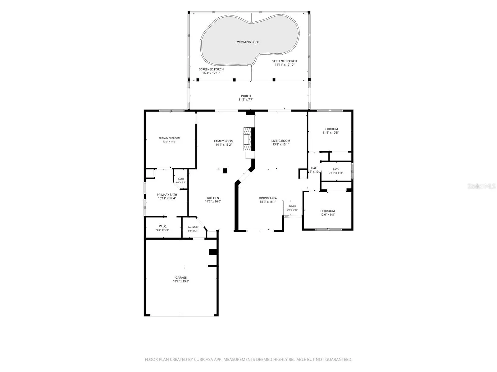 Floor plan including screened porch and pool
