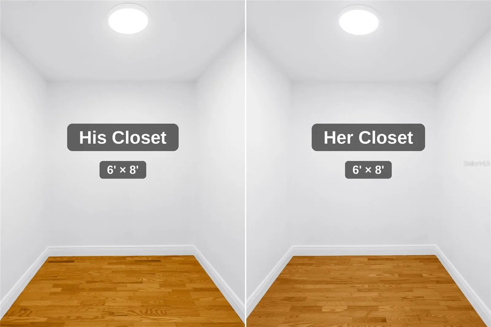 Spacious, clean primary walk-in closet with ample room for custom organization and design to your exact specifications.