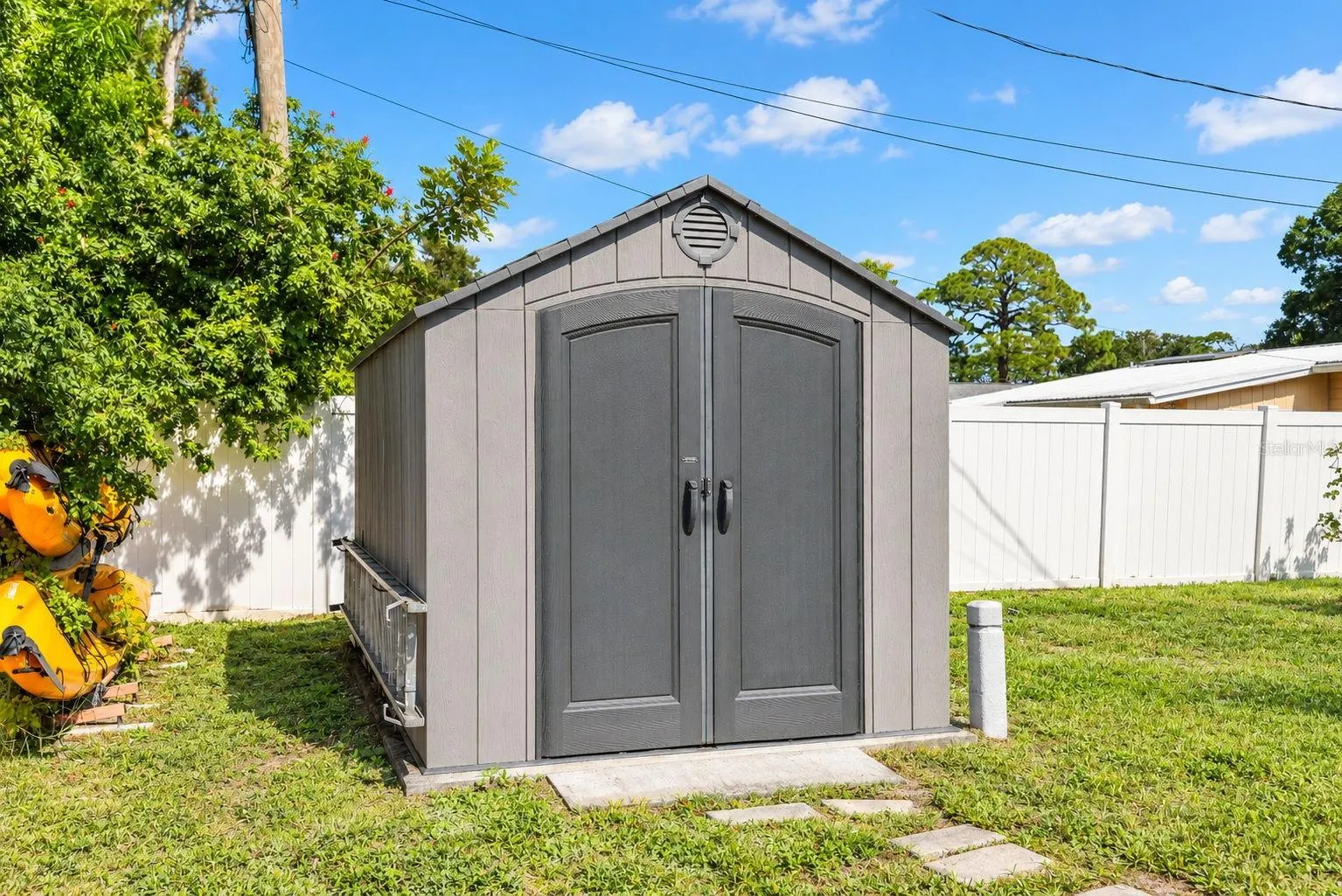 large shed with straps