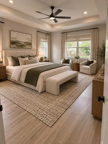 Primary bedroom staged