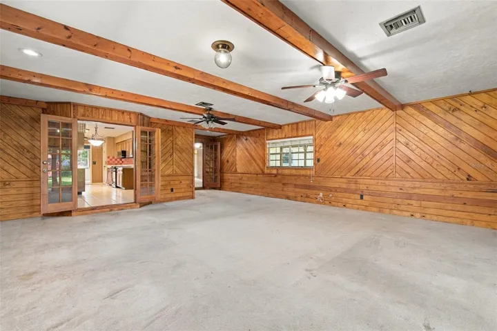 Family room with pine walls
