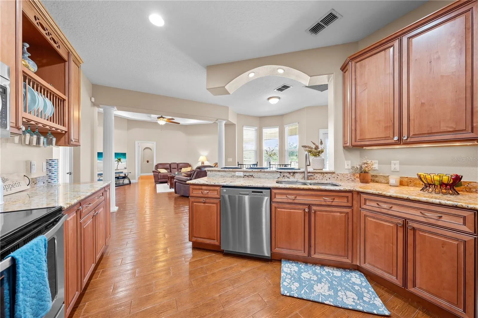 The view from the kitchen is perfect for entertaining your guests.