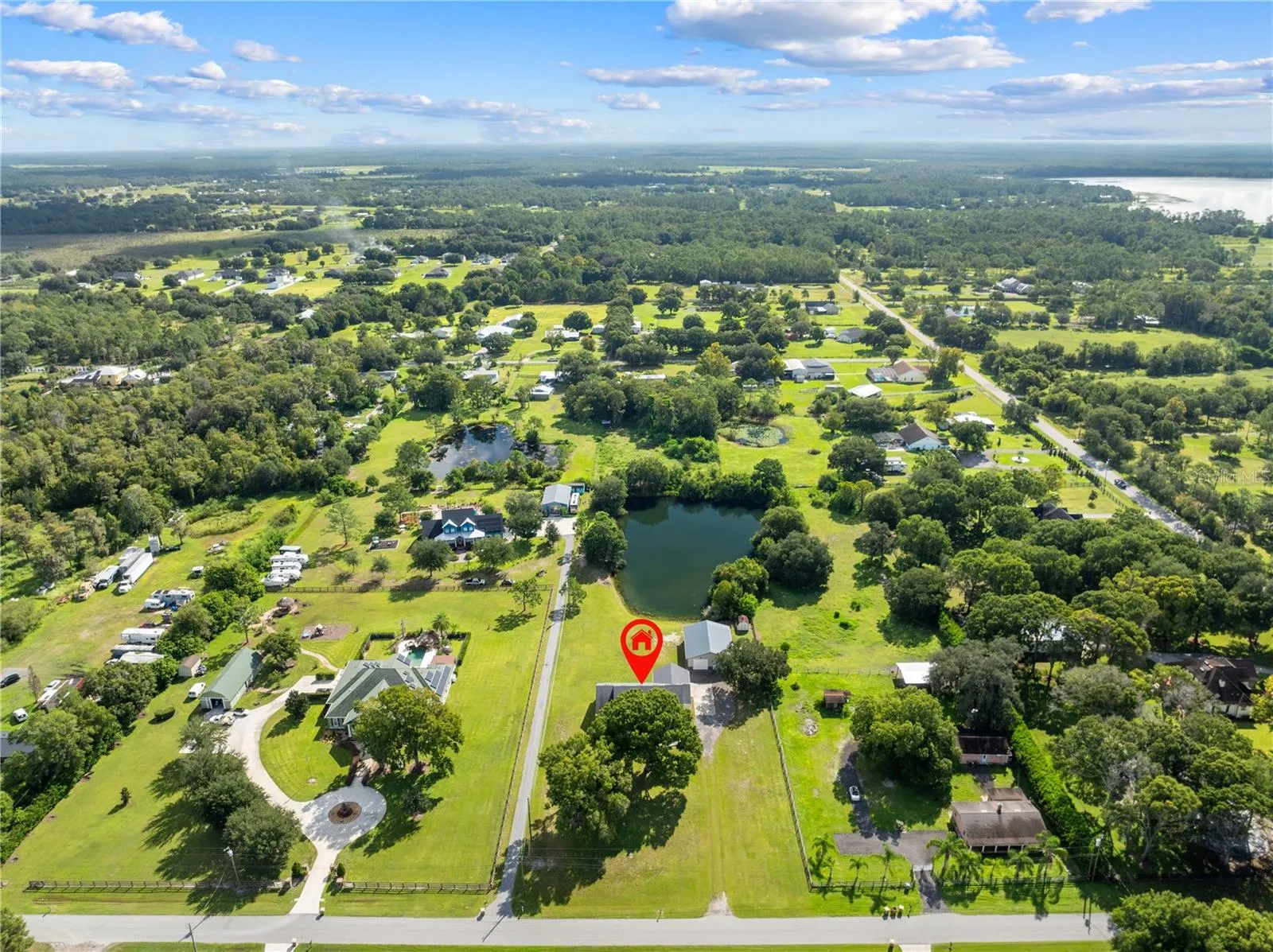 Aerial of the front view of the property.