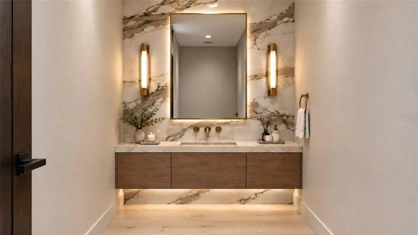 Powder bathroom. Virtually staged.