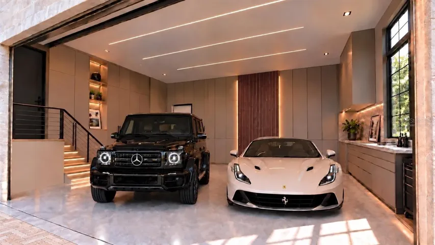 Two 2-car garages, with a total of 4 garage spaces. Virtually staged.
