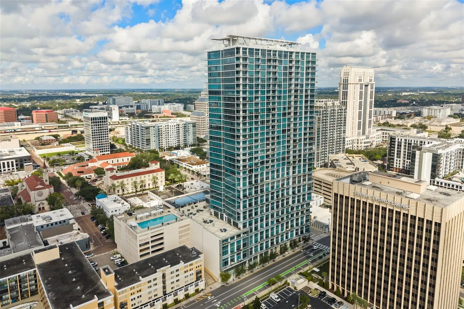 Aerial shot of The Vue