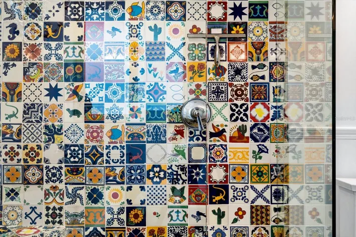 Primary Bedroom Walk-in Shower with worldly tiles